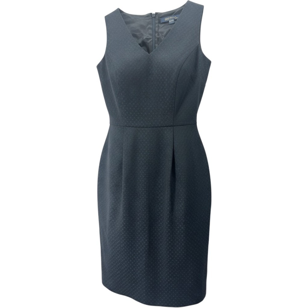 Brooks Brothers Petite Navy Blue Jacquard V-Neck Sheath Dress Size 0P Sleeveless